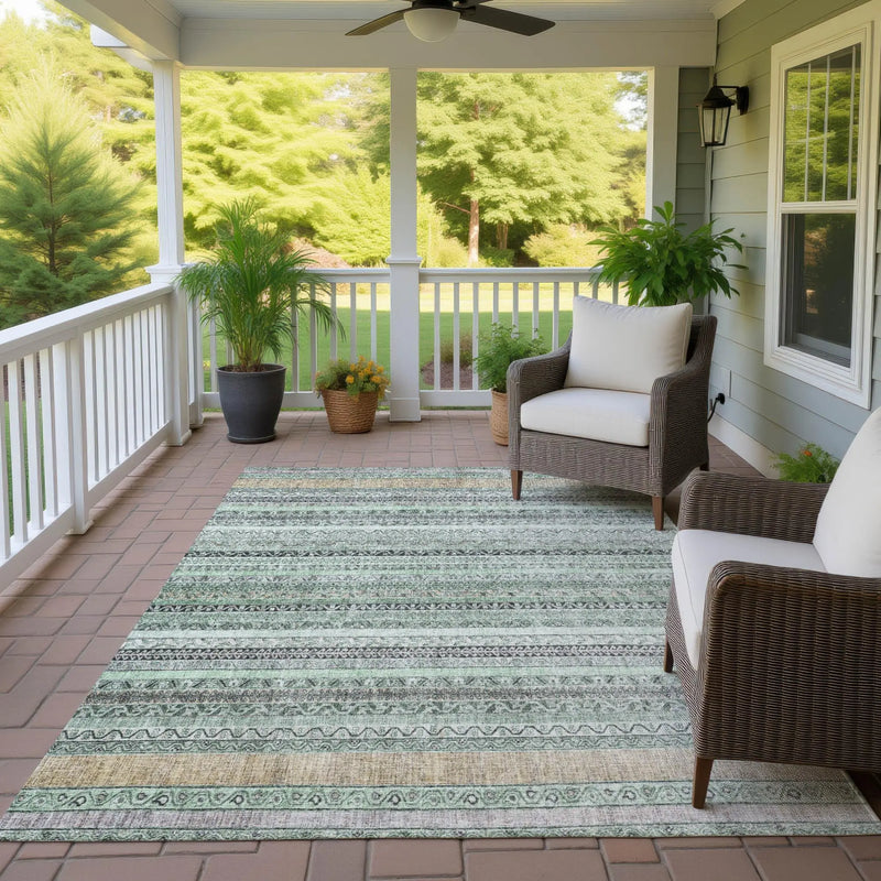 9' X 12' Mint Green And Green Striped Washable Indoor Outdoor Area Rug Homeroots Outdoor