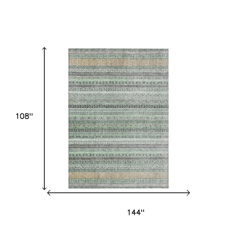 9' X 12' Mint Green And Green Striped Washable Indoor Outdoor Area Rug Homeroots Outdoor