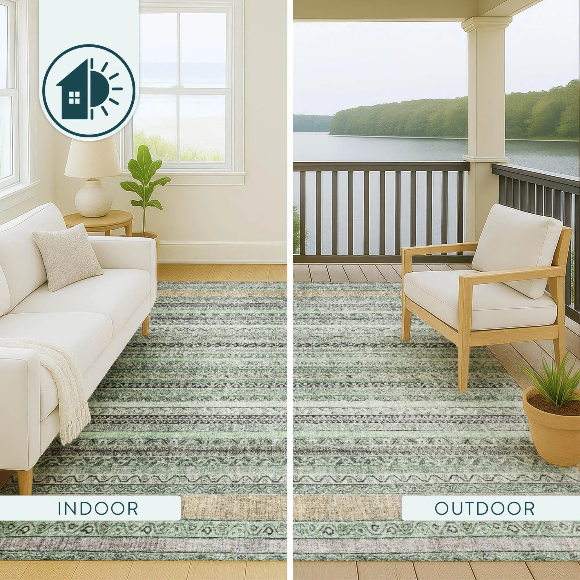 9' X 12' Mint Green And Green Striped Washable Indoor Outdoor Area Rug Homeroots Outdoor