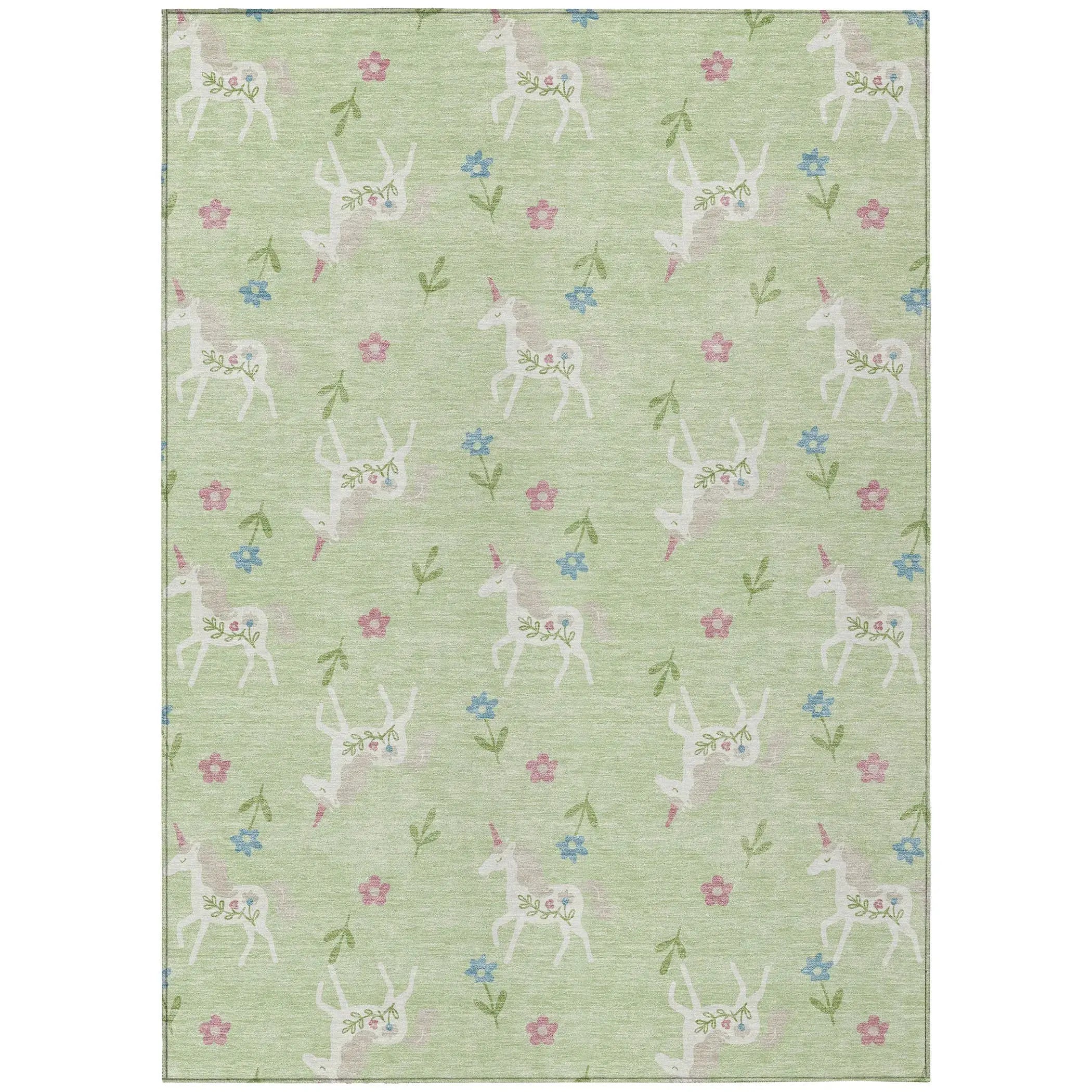9' X 12' Mint Green And Ivory Floral Washable Indoor Outdoor Area Rug Homeroots Outdoor