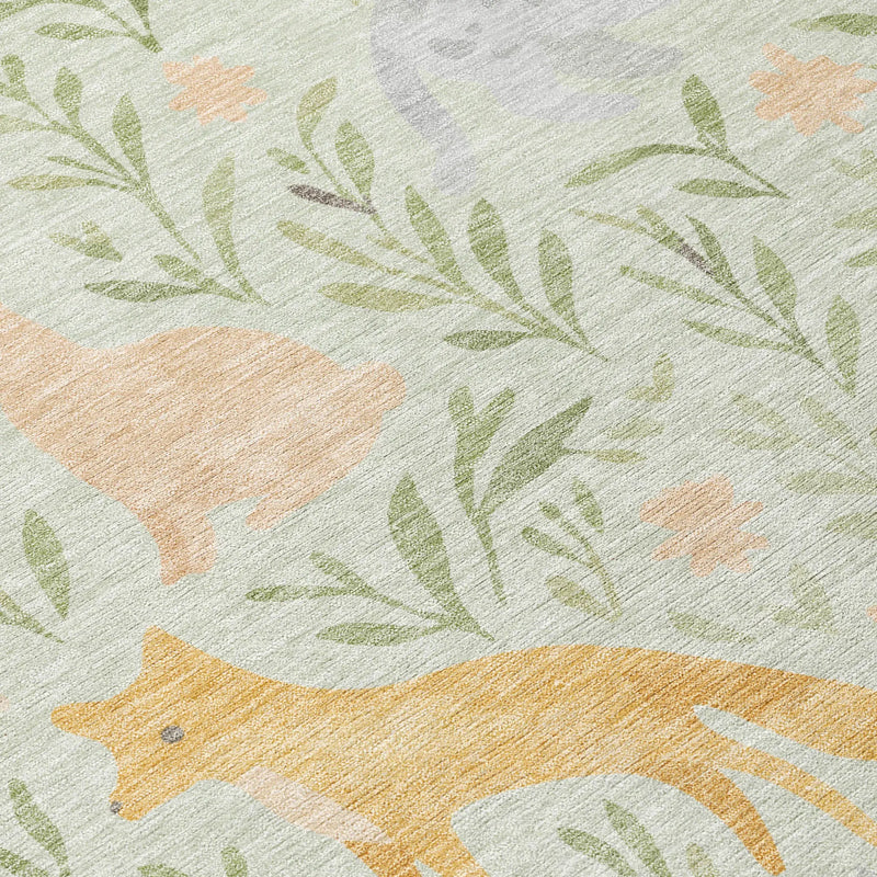 9' X 12' Mint Green And Pink Botanical Leaves Washable Indoor Outdoor Area Rug Homeroots Outdoor