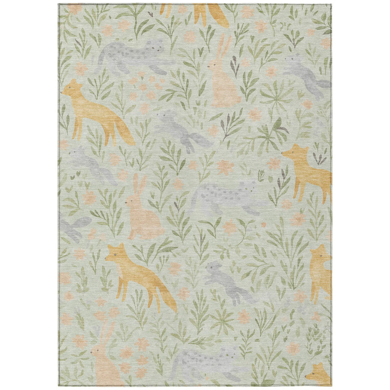 9' X 12' Mint Green And Pink Botanical Leaves Washable Indoor Outdoor Area Rug Homeroots Outdoor