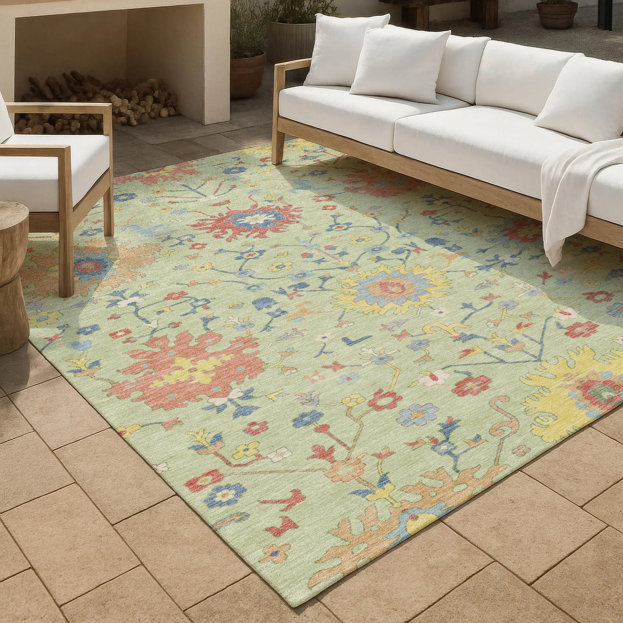 9' X 12' Mint Green And Salmon Faux Bois Washable Indoor Outdoor Area Rug Homeroots Outdoor