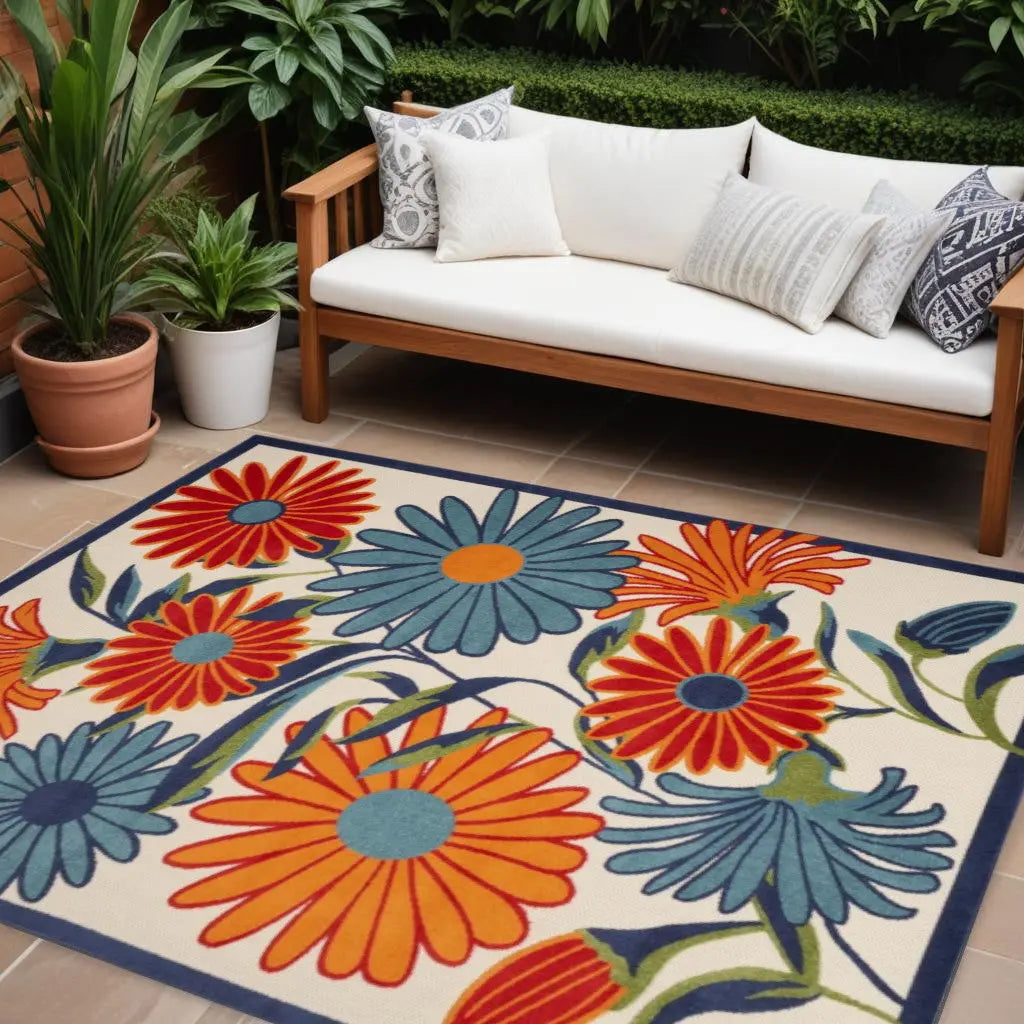 9' X 12' Multicolor Floral Stain Resistant Non Skid Area Rug Homeroots Outdoor