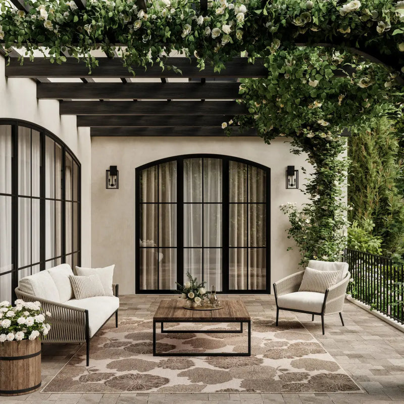 9' X 12' Natural And Ivory Floral Indoor Outdoor Area Rug Homeroots Outdoor