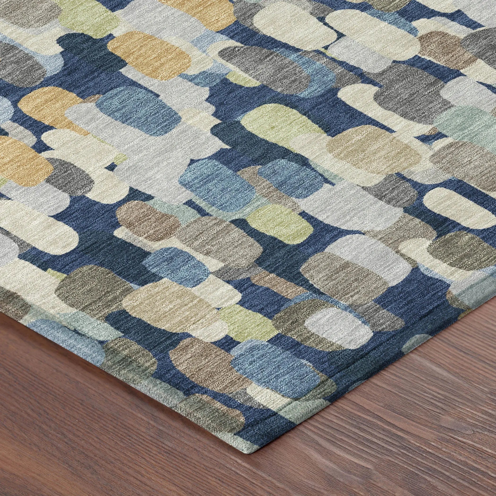 9' X 12' Navy Blue And Beige Abstract Washable Indoor Outdoor Area Rug Homeroots Outdoor