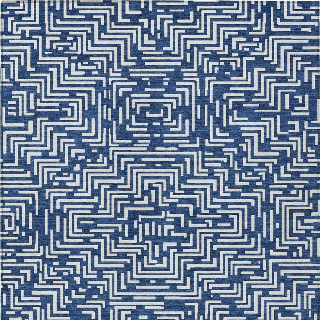 9' X 12' Navy Blue And Beige Geometric Washable Indoor Outdoor Area Rug Homeroots Outdoor