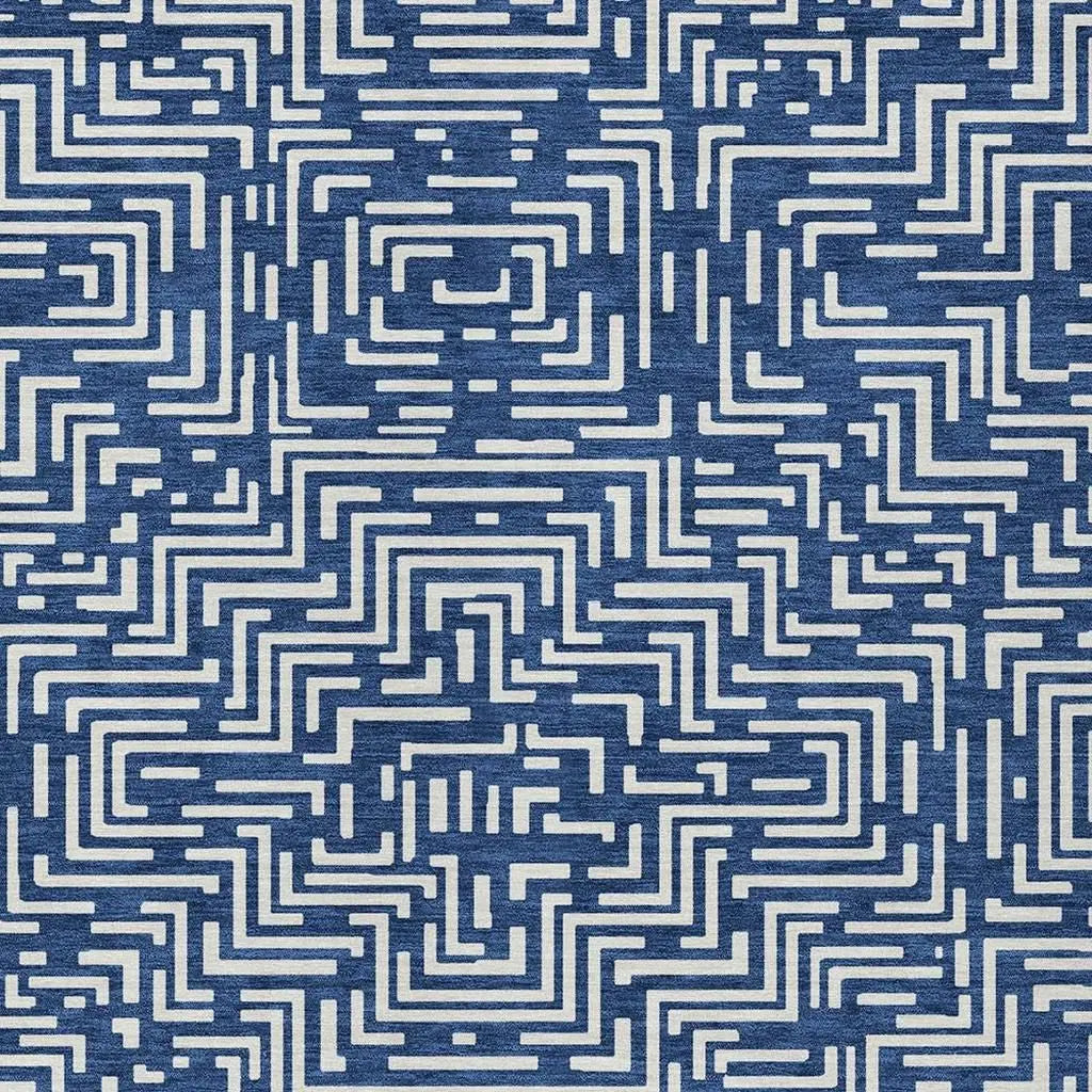 9' X 12' Navy Blue And Beige Geometric Washable Indoor Outdoor Area Rug Homeroots Outdoor