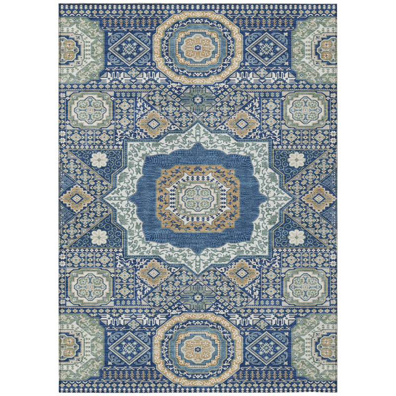 9' X 12' Navy Blue And Beige Oriental Washable Indoor Outdoor Area Rug Homeroots Outdoor