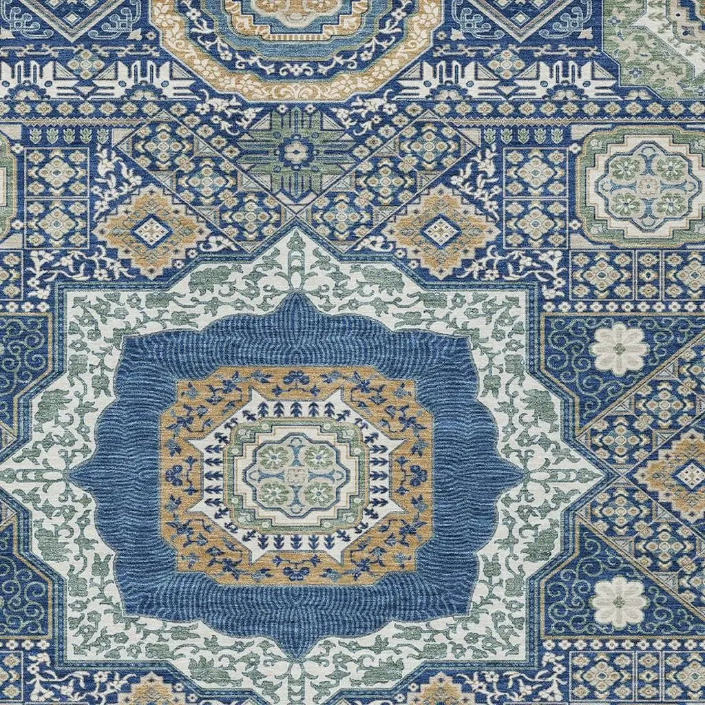 9' X 12' Navy Blue And Beige Oriental Washable Indoor Outdoor Area Rug Homeroots Outdoor