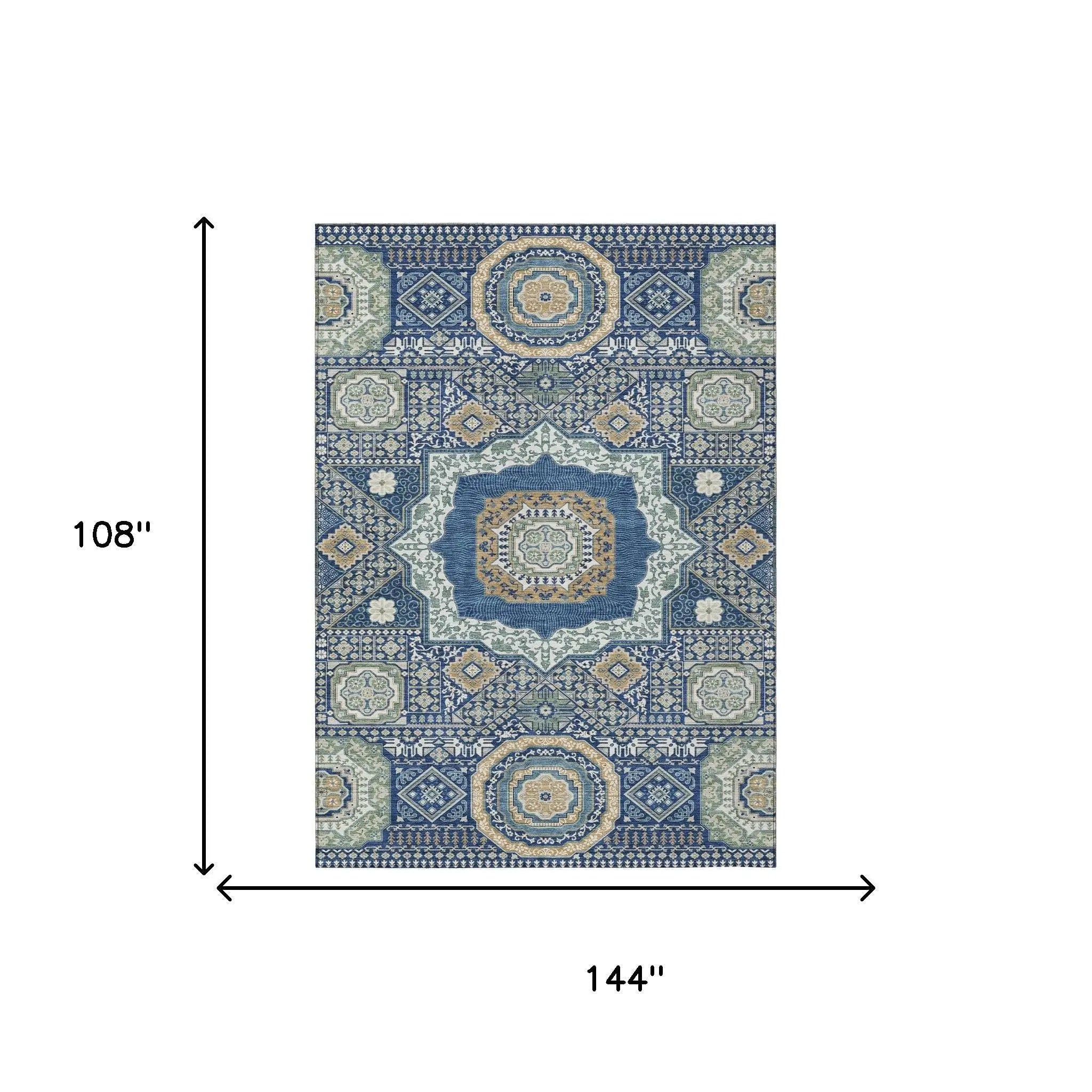 9' X 12' Navy Blue And Beige Oriental Washable Indoor Outdoor Area Rug Homeroots Outdoor