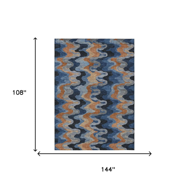 9' X 12' Navy Blue And Black Abstract Washable Indoor Outdoor Area Rug Homeroots Outdoor