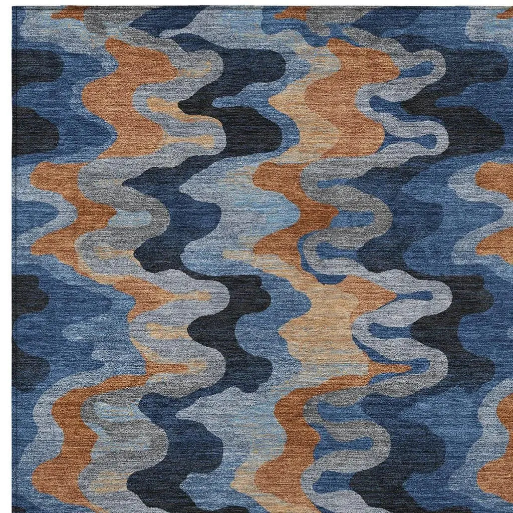 9' X 12' Navy Blue And Black Abstract Washable Indoor Outdoor Area Rug Homeroots Outdoor