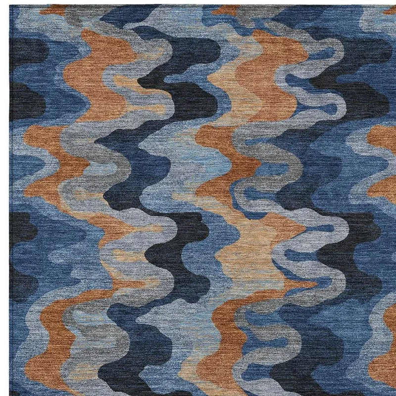 9' X 12' Navy Blue And Black Abstract Washable Indoor Outdoor Area Rug Homeroots Outdoor
