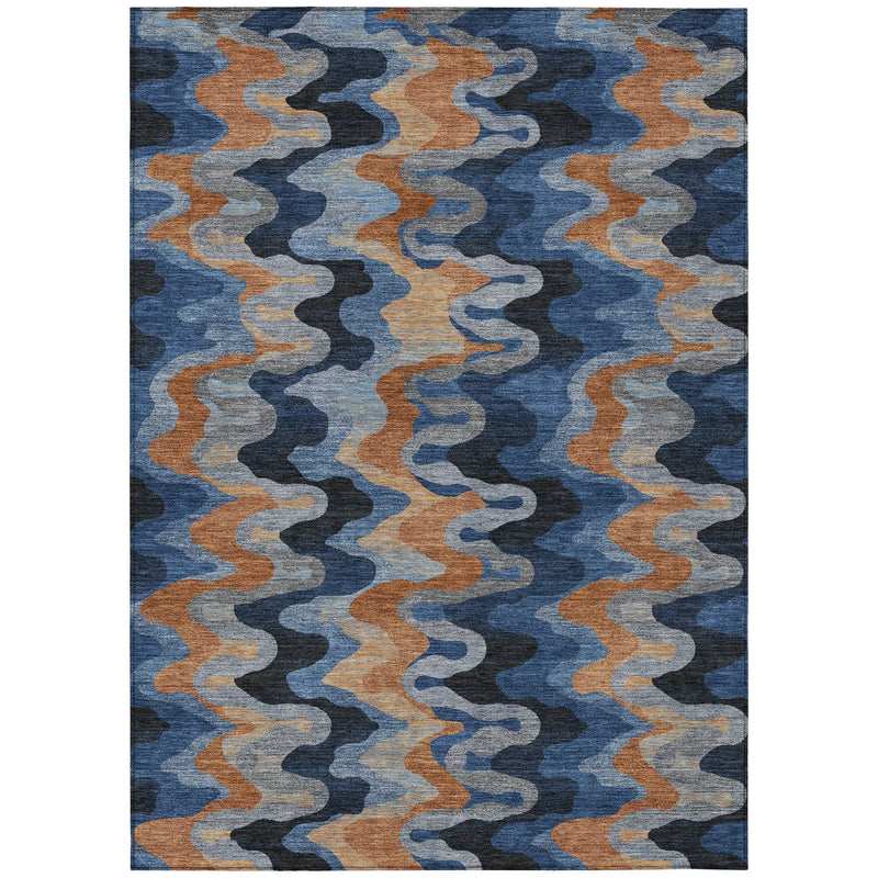 9' X 12' Navy Blue And Black Abstract Washable Indoor Outdoor Area Rug Homeroots Outdoor