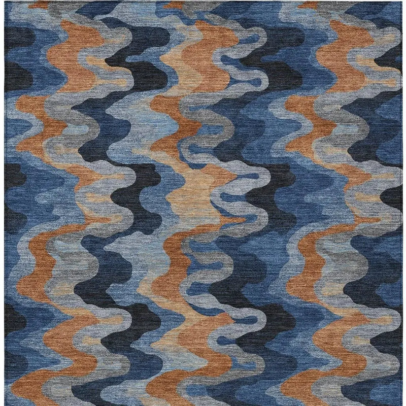 9' X 12' Navy Blue And Black Abstract Washable Indoor Outdoor Area Rug Homeroots Outdoor