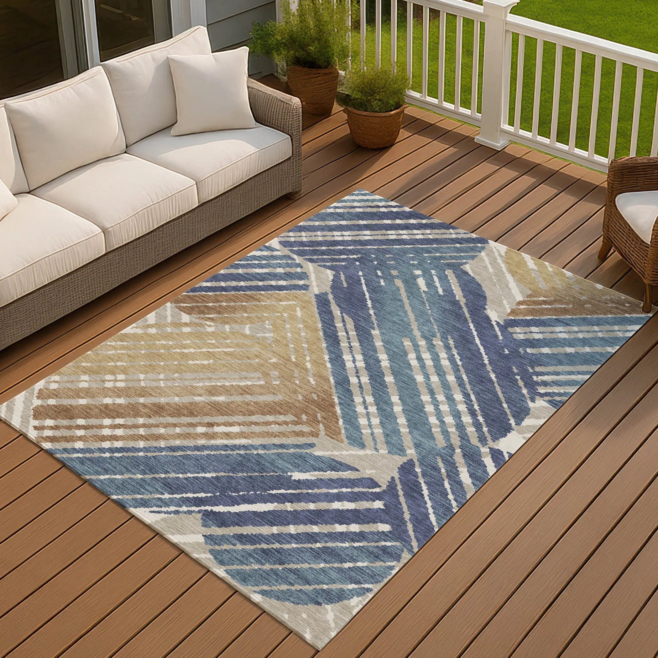 9' X 12' Navy Blue And Black Geometric Washable Indoor Outdoor Area Rug Homeroots Outdoor