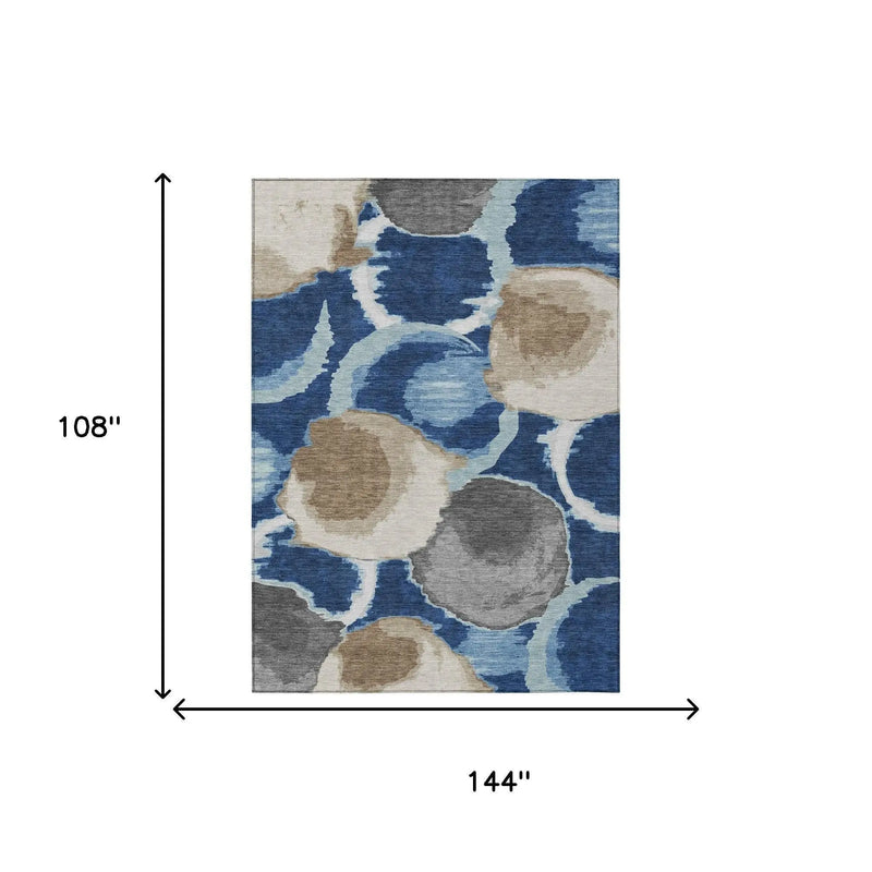 9' X 12' Navy Blue And Blue Abstract Washable Indoor Outdoor Area Rug Homeroots Outdoor