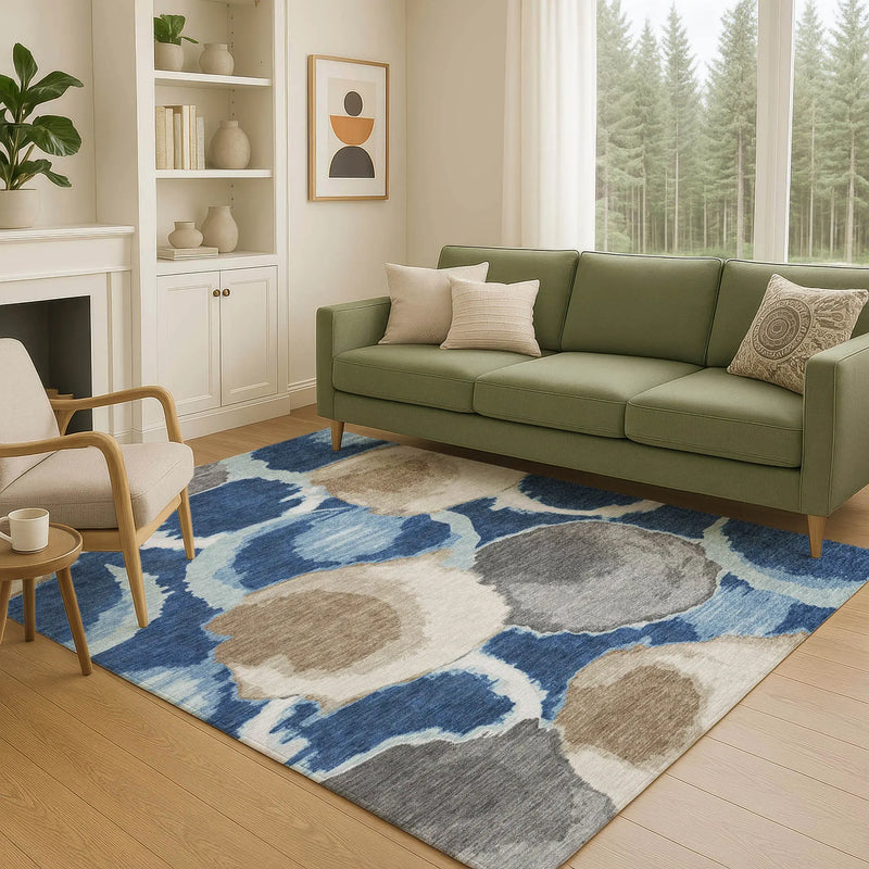 9' X 12' Navy Blue And Blue Abstract Washable Indoor Outdoor Area Rug Homeroots Outdoor