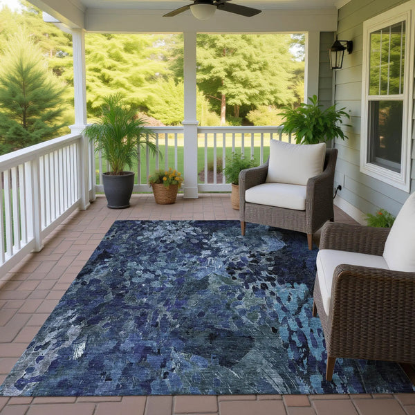 9' X 12' Navy Blue And Blue Abstract Washable Indoor Outdoor Area Rug Homeroots Outdoor