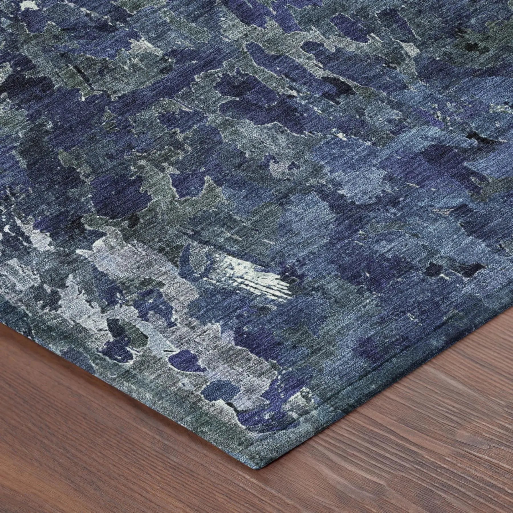 9' X 12' Navy Blue And Blue Abstract Washable Indoor Outdoor Area Rug Homeroots Outdoor