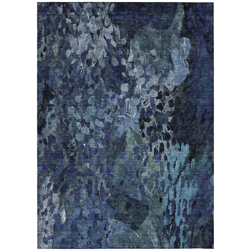 9' X 12' Navy Blue And Blue Abstract Washable Indoor Outdoor Area Rug Homeroots Outdoor