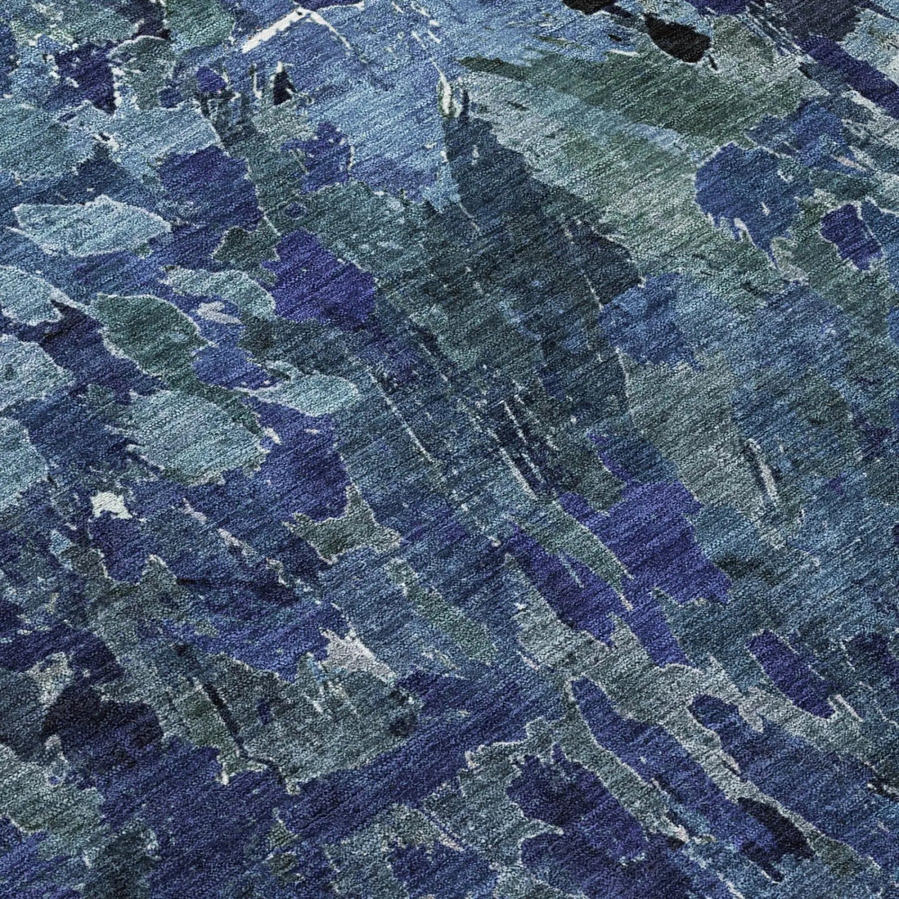 9' X 12' Navy Blue And Blue Abstract Washable Indoor Outdoor Area Rug Homeroots Outdoor