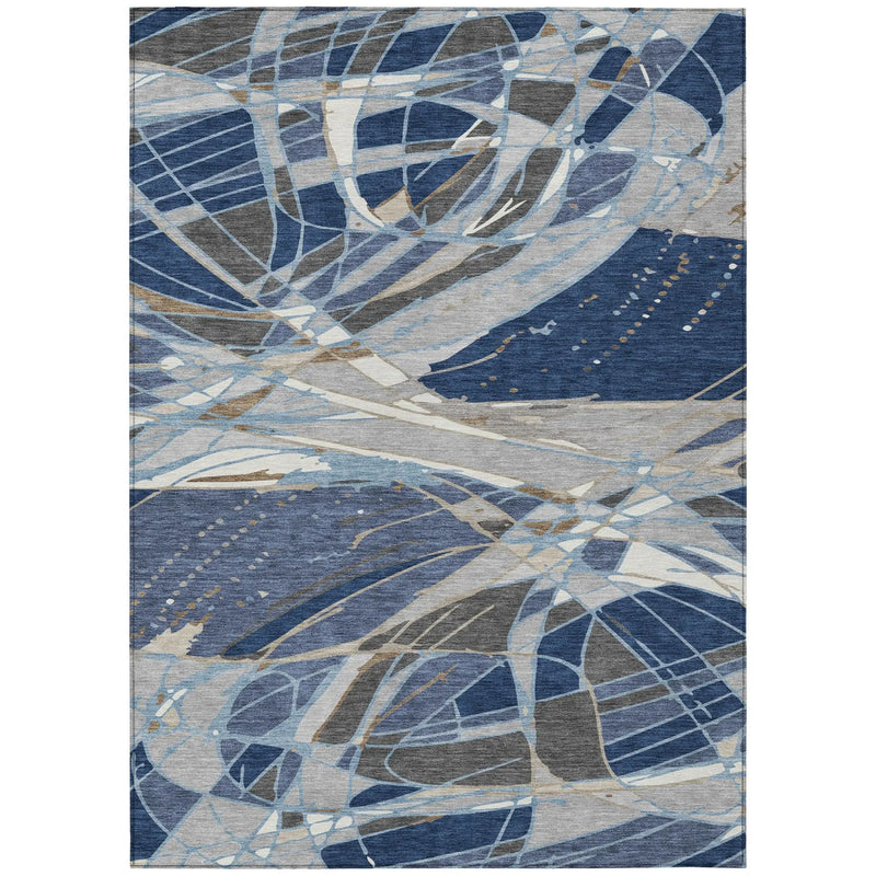 9' X 12' Navy Blue And Blue Abstract Washable Indoor Outdoor Area Rug Homeroots Outdoor