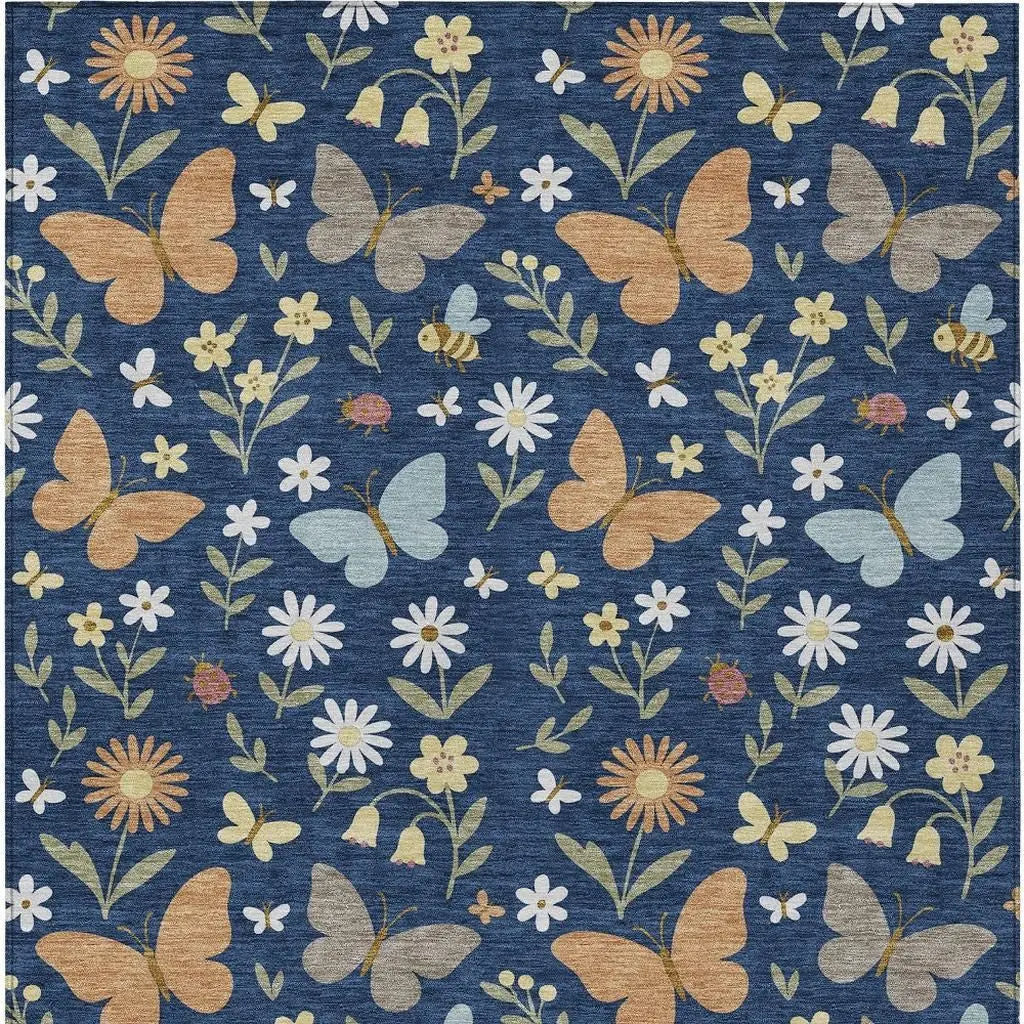 9' X 12' Navy Blue And Blue Abstract Washable Indoor Outdoor Area Rug Homeroots Outdoor
