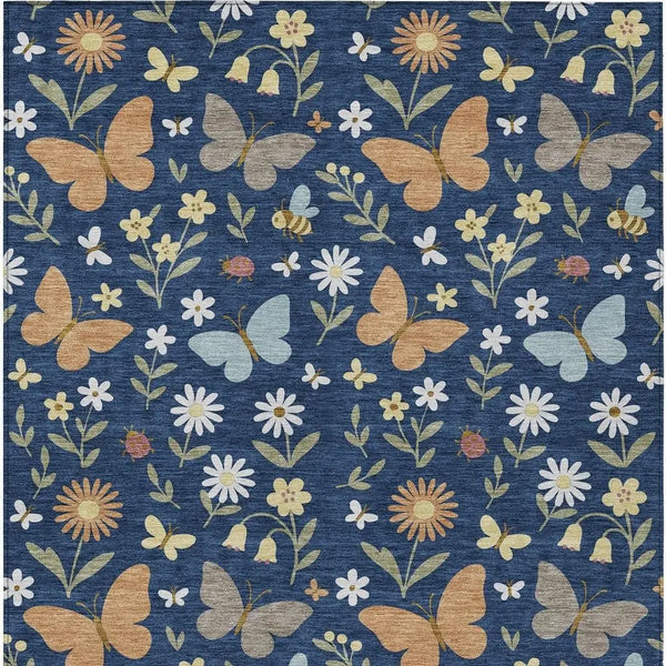 9' X 12' Navy Blue And Blue Abstract Washable Indoor Outdoor Area Rug Homeroots Outdoor