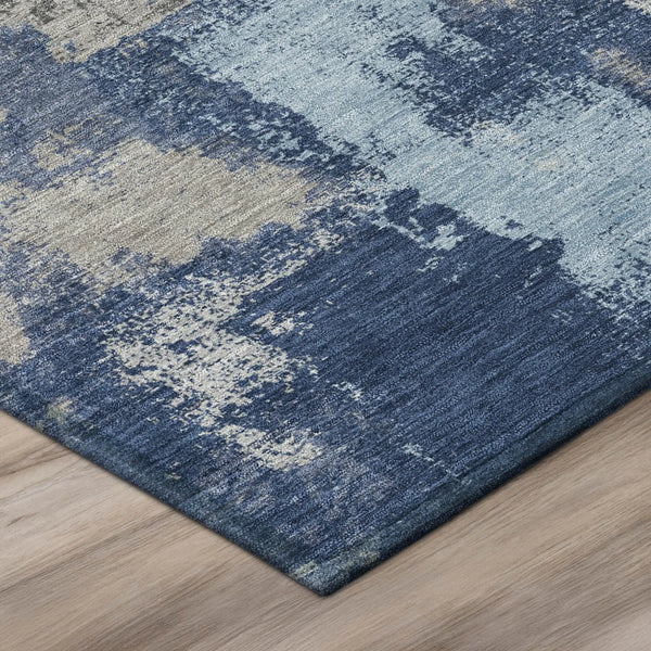 9' X 12' Navy Blue And Blue Abstract Washable Indoor Outdoor Area Rug Homeroots Outdoor