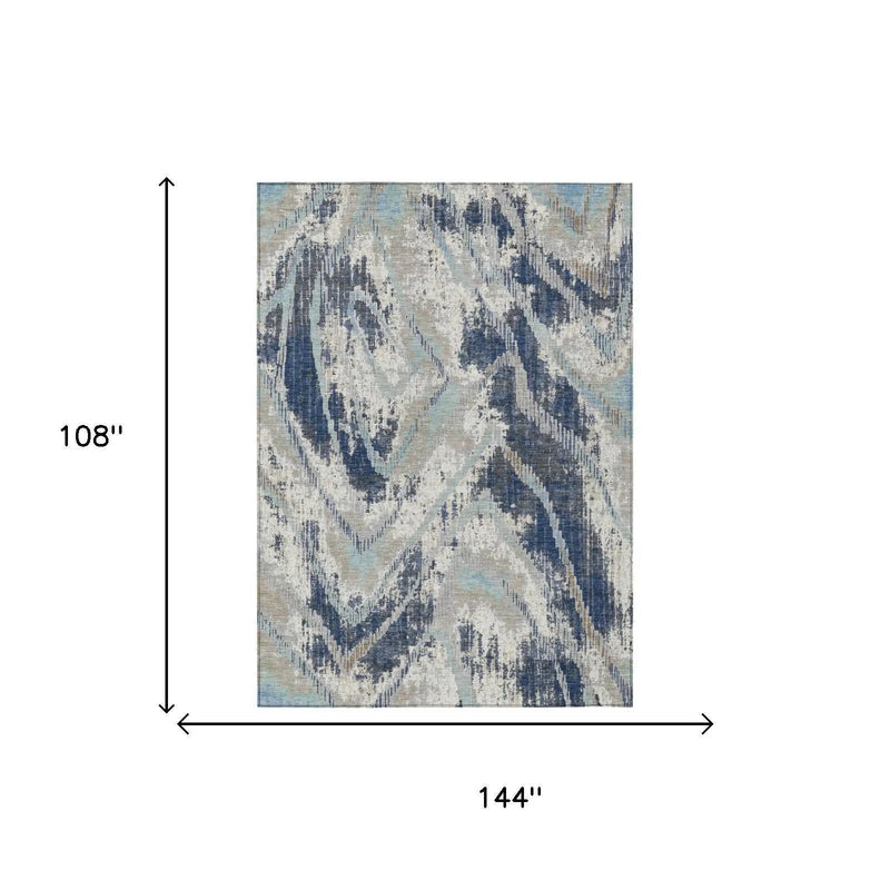 9' X 12' Navy Blue And Blue Abstract Washable Indoor Outdoor Area Rug Homeroots Outdoor