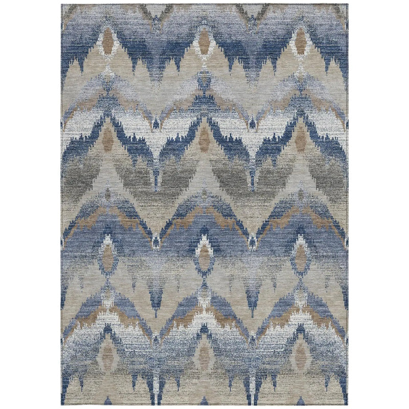 9' X 12' Navy Blue And Blue Abstract Washable Indoor Outdoor Area Rug Homeroots Outdoor