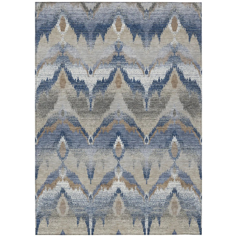 9' X 12' Navy Blue And Blue Abstract Washable Indoor Outdoor Area Rug Homeroots Outdoor