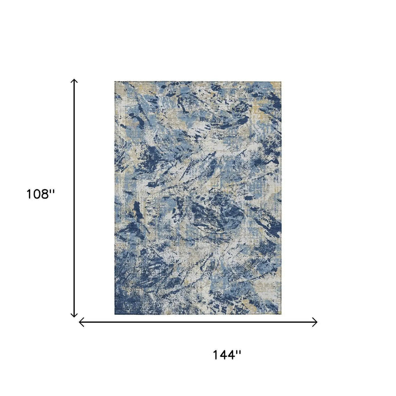 9' X 12' Navy Blue And Blue Abstract Washable Indoor Outdoor Area Rug Homeroots Outdoor