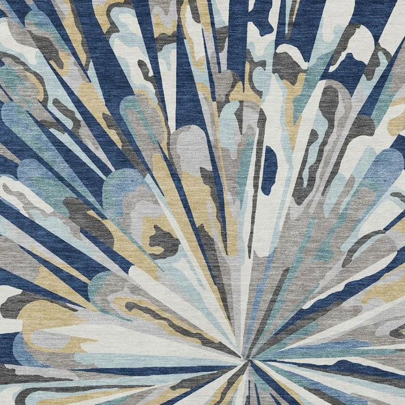 9' X 12' Navy Blue And Blue Abstract Washable Indoor Outdoor Area Rug Homeroots Outdoor