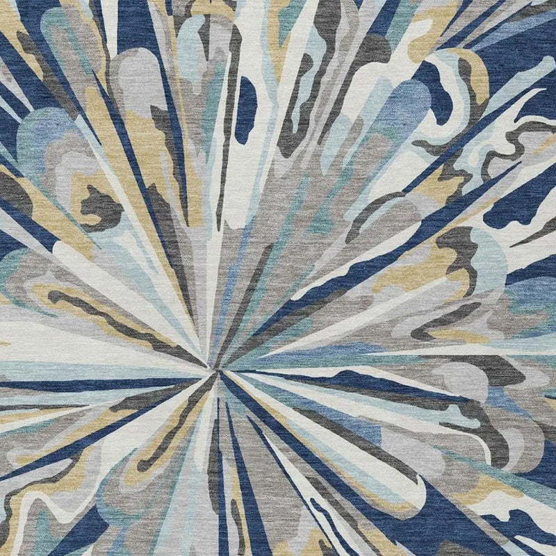 9' X 12' Navy Blue And Blue Abstract Washable Indoor Outdoor Area Rug Homeroots Outdoor