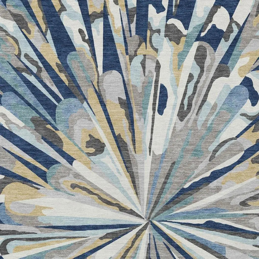 9' X 12' Navy Blue And Blue Abstract Washable Indoor Outdoor Area Rug Homeroots Outdoor