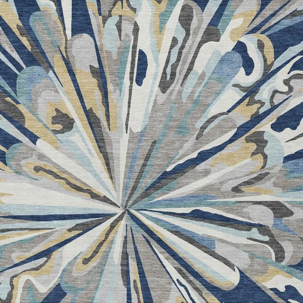 9' X 12' Navy Blue And Blue Abstract Washable Indoor Outdoor Area Rug Homeroots Outdoor