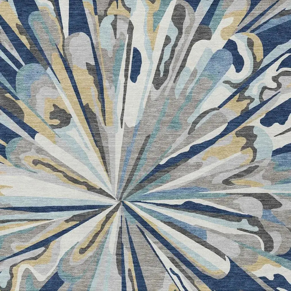 9' X 12' Navy Blue And Blue Abstract Washable Indoor Outdoor Area Rug Homeroots Outdoor