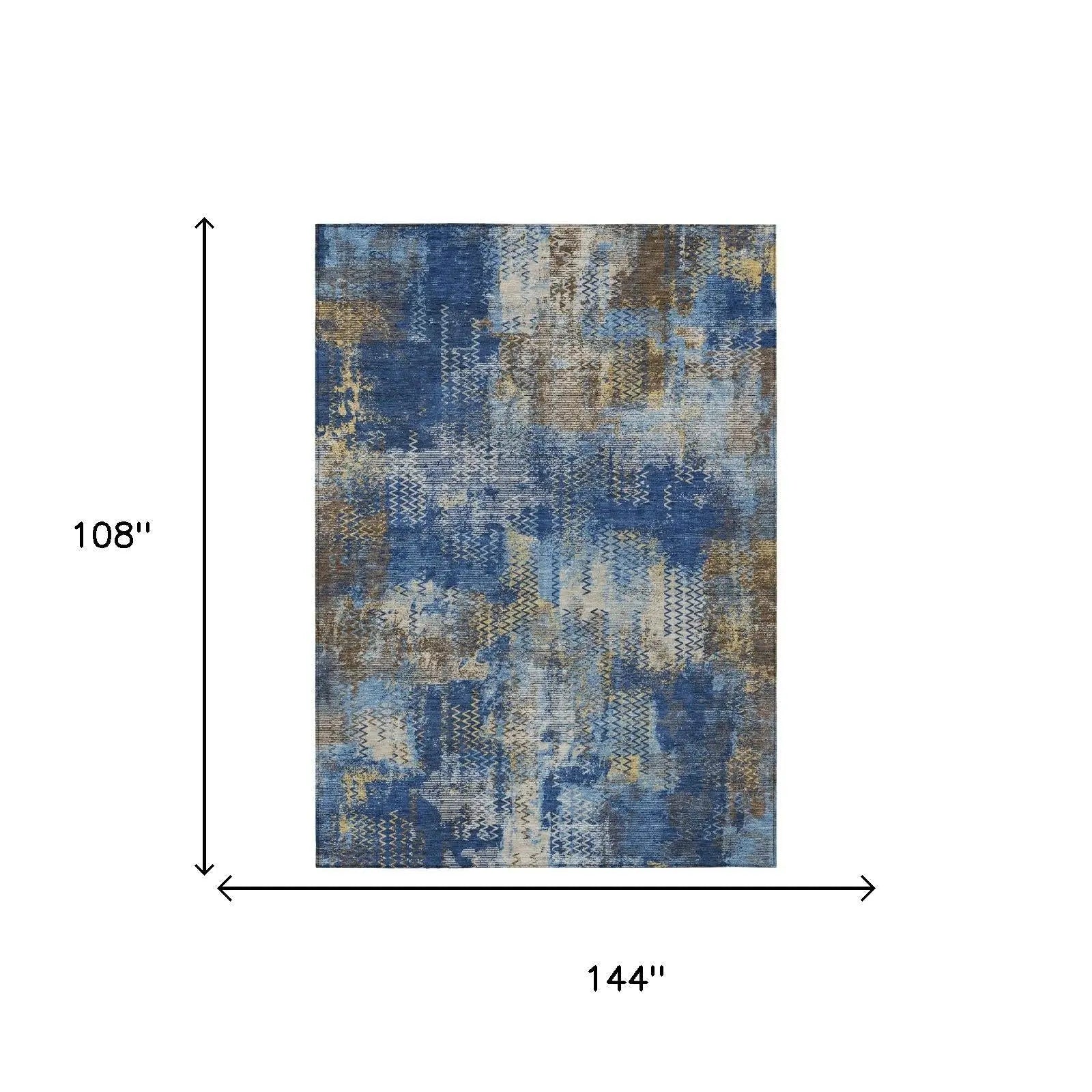 9' X 12' Navy Blue And Blue Abstract Washable Indoor Outdoor Area Rug Homeroots Outdoor