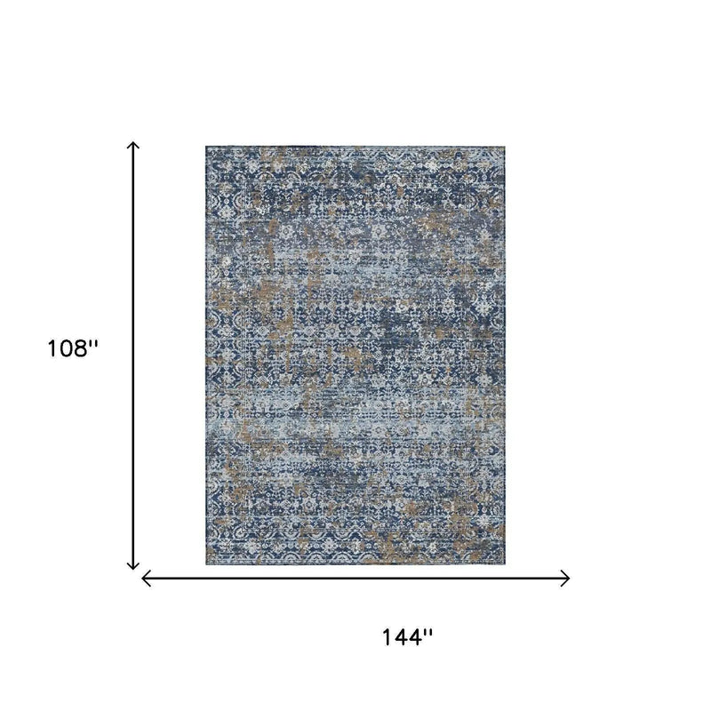 9' X 12' Navy Blue And Blue Abstract Washable Indoor Outdoor Area Rug Homeroots Outdoor