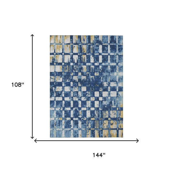 9' X 12' Navy Blue And Blue Abstract Washable Indoor Outdoor Area Rug Homeroots Outdoor