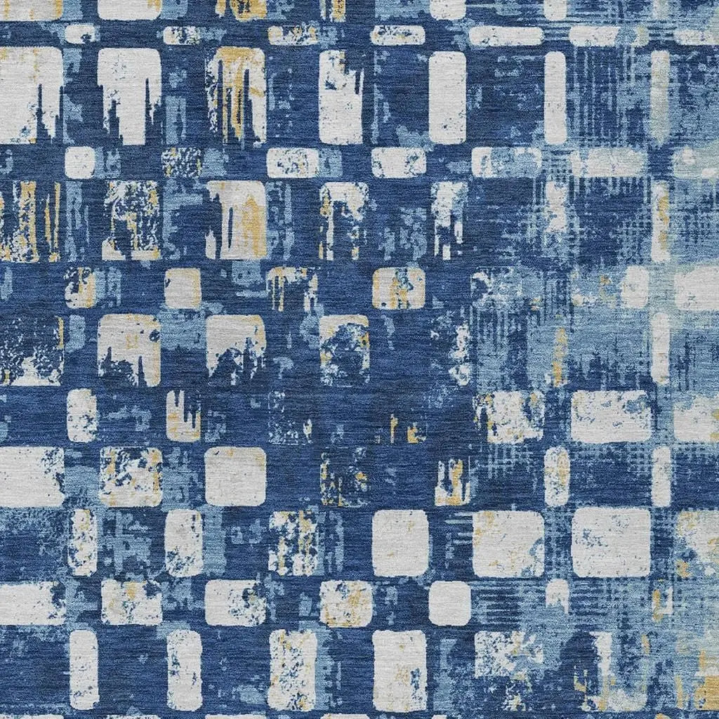 9' X 12' Navy Blue And Blue Abstract Washable Indoor Outdoor Area Rug Homeroots Outdoor
