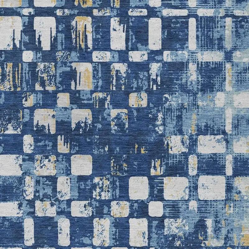 9' X 12' Navy Blue And Blue Abstract Washable Indoor Outdoor Area Rug Homeroots Outdoor