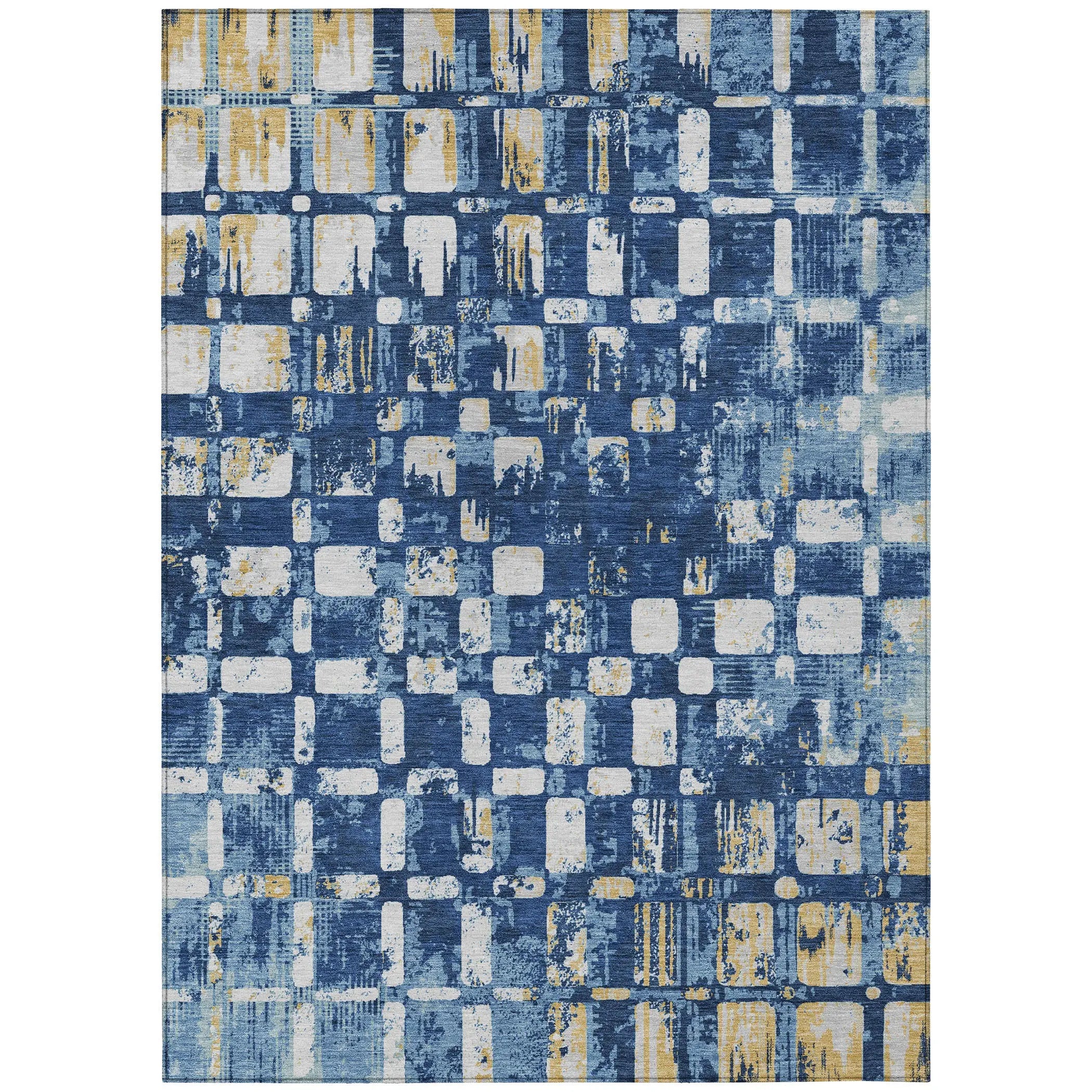 9' X 12' Navy Blue And Blue Abstract Washable Indoor Outdoor Area Rug Homeroots Outdoor