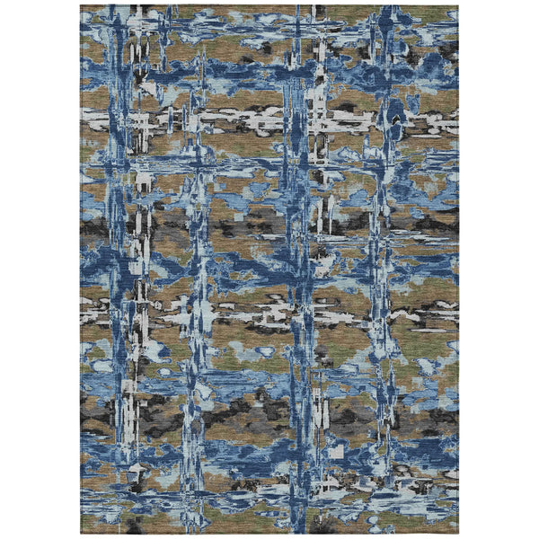 9' X 12' Navy Blue And Blue Abstract Washable Indoor Outdoor Area Rug Homeroots Outdoor