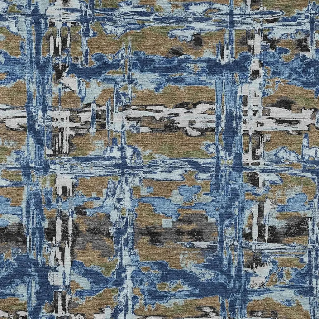 9' X 12' Navy Blue And Blue Abstract Washable Indoor Outdoor Area Rug Homeroots Outdoor