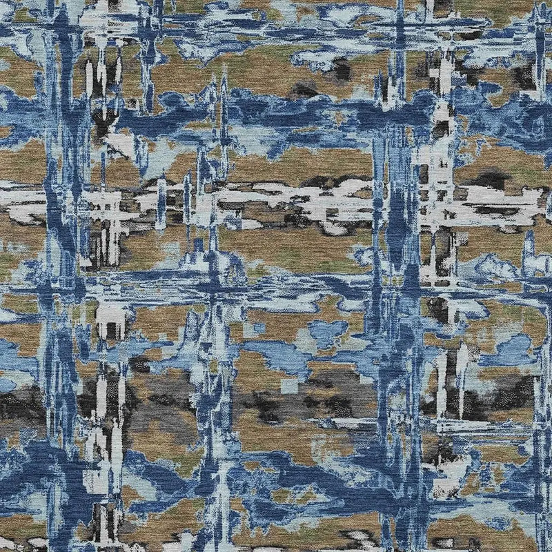 9' X 12' Navy Blue And Blue Abstract Washable Indoor Outdoor Area Rug Homeroots Outdoor