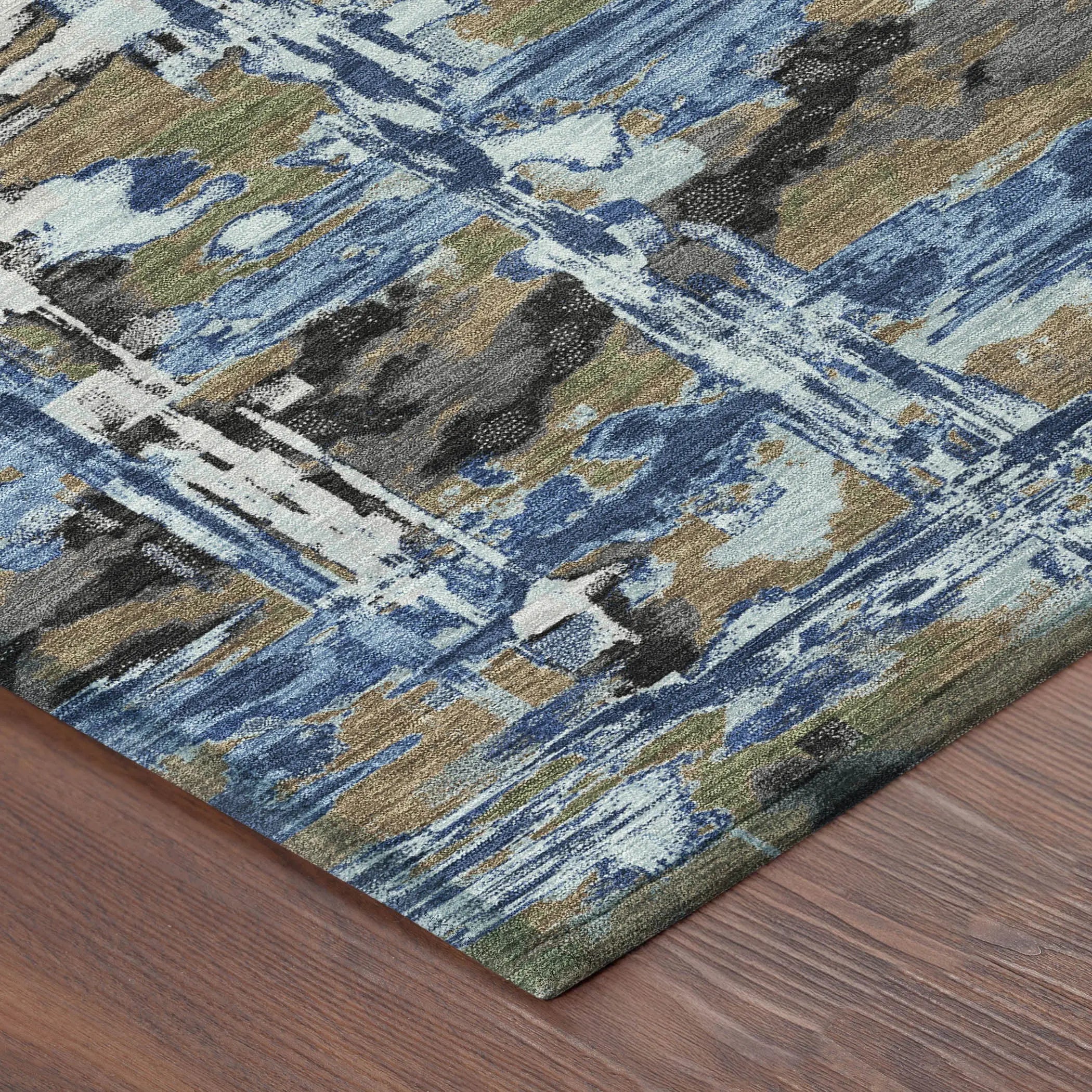 9' X 12' Navy Blue And Blue Abstract Washable Indoor Outdoor Area Rug Homeroots Outdoor